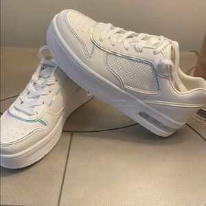 Skechers Kids White Sneakers with Rainbow Trim